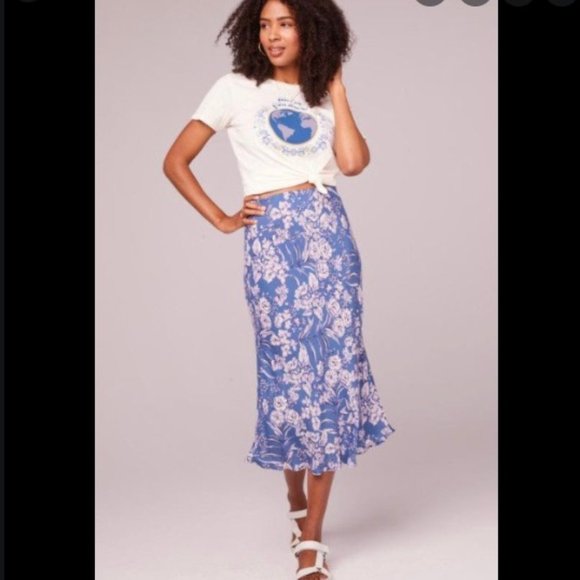 Emmy Floral blue slip skirt S NWT - Picture 2 of 11